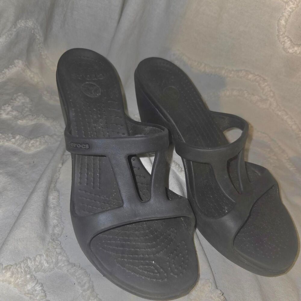 Crocs Cyprus Black Wedge Heel Sandal Mules Womens Size W 9 Y2K